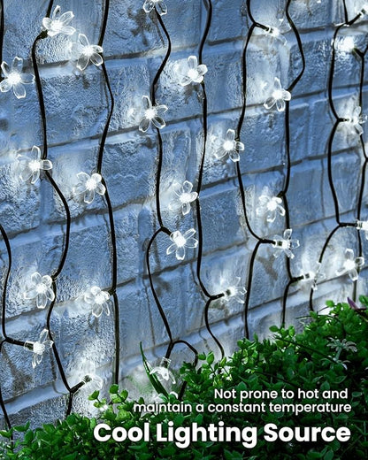Brightown 60 LED Flower Solar String Lights Outdoor Waterproof, Fairy Lights for Garden Yard Fence Patio Christmas Tree Wedding Party Decor, White, 2 Pack