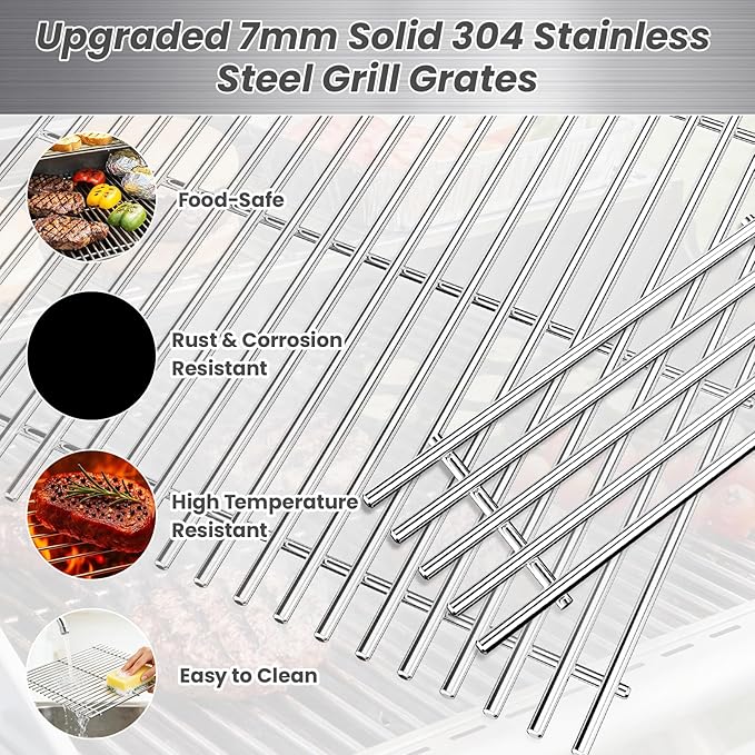 Uniflasy Grill Grates for Weber Spirit 400 Series (2025 Models) E-425 S-425 E-435 EP-425 EP-435, 2PCS 7mm SUS304 Replacement for Weber Spirit E310 E320 E330 Grill Grates Replacement 7638 7639