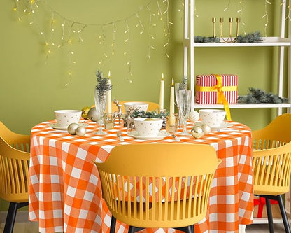 Disposable Checkered Tablecloth Round Plastic Buffalo Plaid Table Cloth 84'' Gingham Tablecover for Picnic Camping BBQ Graduation Party(Multicolor,6 Pieces)