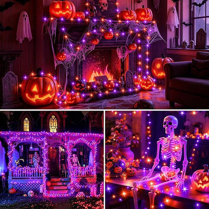 4 Pack Halloween Fairy Lights Battery Operated Orange Purple Twinkle Lights | 16.4 Ft 50 LED Battery Halloween Fairy Light Waterproof with Timer 8 Mode for Indoor Outdoor Party Decor, Black Wire