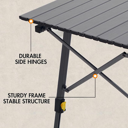 Portal Outdoor Folding Portable Picnic Camping Table with Adjustable Height Aluminum Roll Up Table Top Mesh Layer, Dark Gray