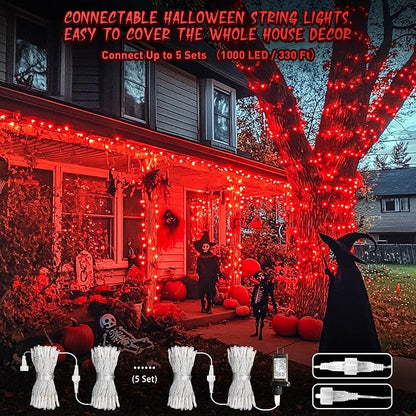 JMEXSUSS 66ft 200 LED Red String Lights Plug in | Clear Wire, connectable, 8 modes, Timer, Outdoor Indoor for Room Party Tree Halloween Christmas Decorations