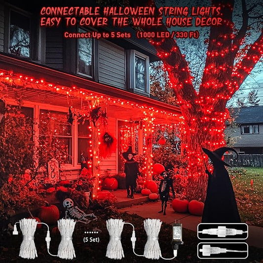 JMEXSUSS 66ft 200 LED Red String Lights Plug in | Clear Wire, connectable, 8 modes, Timer, Outdoor Indoor for Room Party Tree Halloween Christmas Decorations