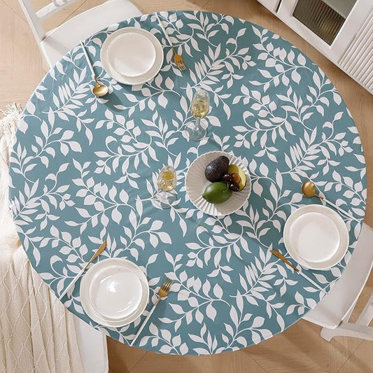 Walrus Round Vinyl Fitted Tablecloth with Flannel Backing Elastic Edge Design Table Cover Waterproof Oil-Proof PVC Table Cloth Stain-Resistant Best for 32"-36" Round