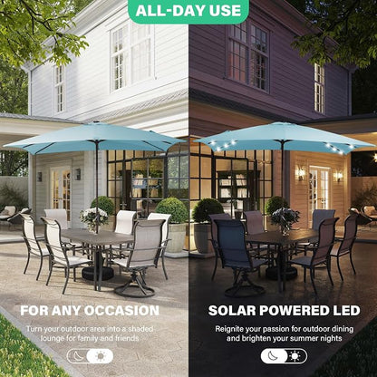 JEAREY 8x10' Rectangle LED Lighted Umbrella Patio Umbrella Outdoor w/Crank | Solar Market Umbrellas with 8 Sturdy Ribs, UV Protection Waterproof Sunproof for Pool, Deck, Backyard(Lake Blue)