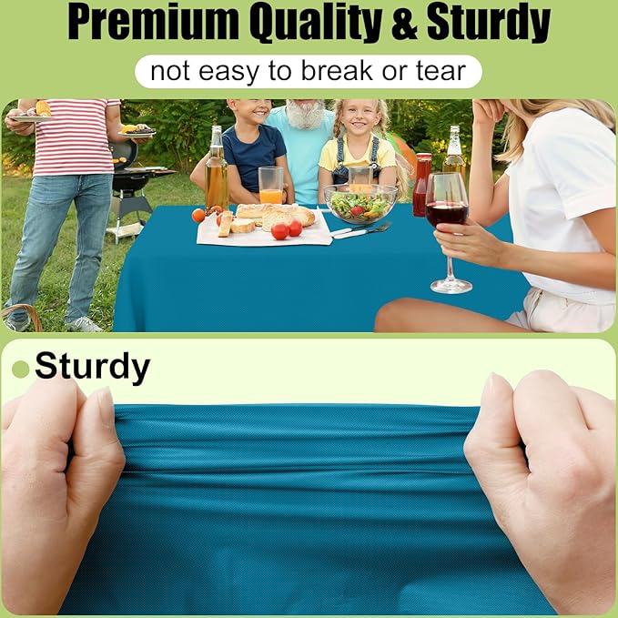 Smiry Disposable Table Cloth - 12 Pack, 54 x 108 Inch Waterproof Rectangle Tablecloths for Parties, Decorative Plastic Table Cover, Leakproof & Sturdy, Aqua