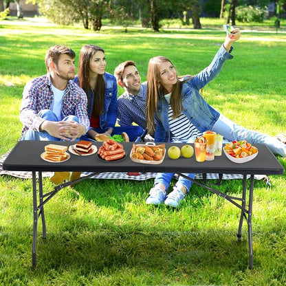 PayLessHere 6ft Folding Tables,Plastic Resin Table with Collapsible Alloy Steel Frame,Plastic Table for Indoor,Outdoor,Camping,BBQ,Picnic,Black