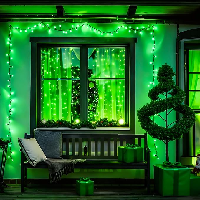 YEGUO 66ft 200 LED Green String Lights Outdoor Waterproof, Green Wire Christmas Lights Indoor, 8 Modes Twinkle Lights for Christmas Tree Plug in with Timer Memory