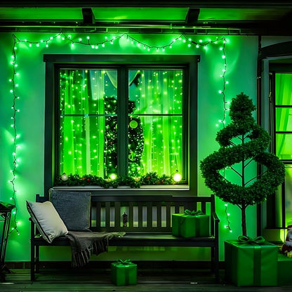 YEGUO 66ft 200 LED Green String Lights Outdoor Waterproof, Green Wire Christmas Lights Indoor, 8 Modes Twinkle Lights for Christmas Tree Plug in with Timer Memory
