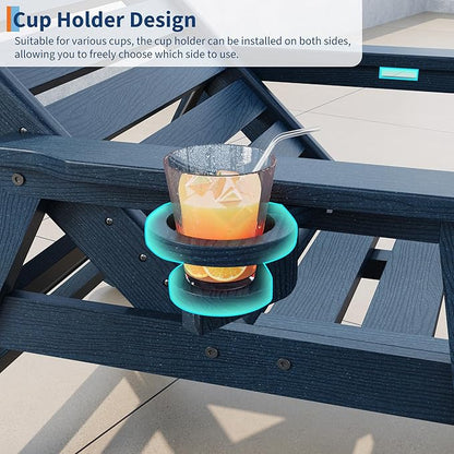 Garvee Lounge Chair Outdoor Set of 2 with Wheels & 5-Position Adjustable Backrest, Oversized Chaise Lounge with 2 Move Handle, HDPE Lounge Chair w/Detachable Cup Holder, for Patio, Pool,Navy Blue