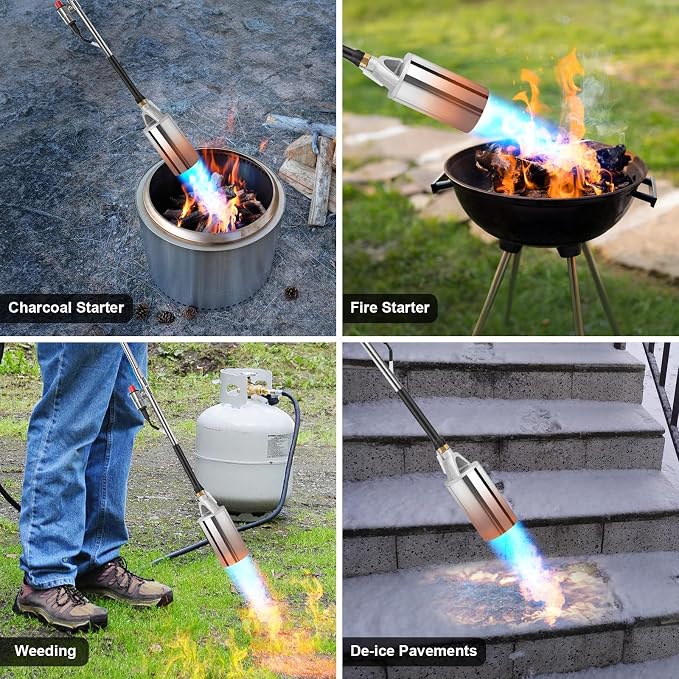GasBRUH Heavy Duty Weed Torch Propane Burner with Storage Bag, High Output 360,000 BTU Blow Torch with 8.8FT Hose, Portable Flame Weeder with Igniter for Garden Wood Roofing Snow Road Charcoal Start