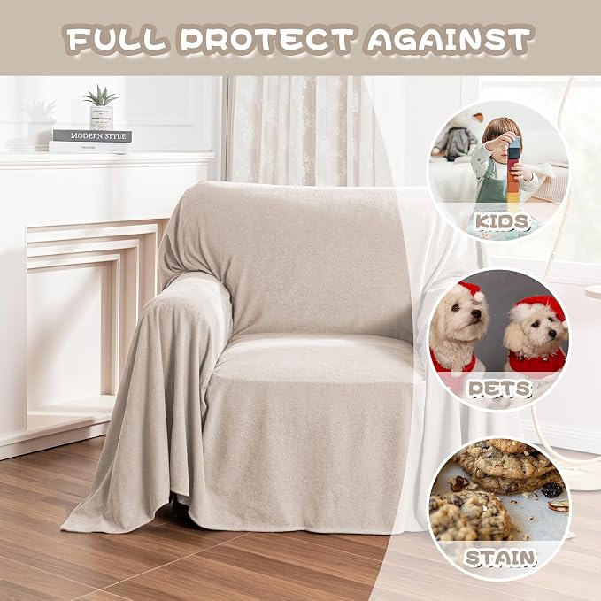 MYSKY HOME Couch Cover Sofa Covers for 1 Cushion Couch Dog Couch Cover Protector for Sectional Sofa Covers Couch Protector Modern Sofa Towel for Living Room, 71" x 91", Oat
