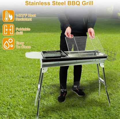 Grills Outdoor Cooking Charcoal, Kabob Grill Portable BBQ Grill Large Charcoal Grill for Picnic, Patio and Backyard Barbecue With Non-Stick Frying Pan