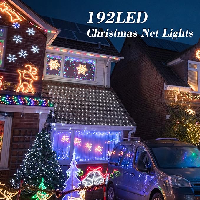 HEYFUNi 192 LED Net Lights Outdoor Mesh Lights,8 Modes Net Light for Bushes Plug in, Waterproof Christmas Net String Light for Bushes Ceiling Wedding Indoor Outdoor(9.8ft x 6.6ft,White)