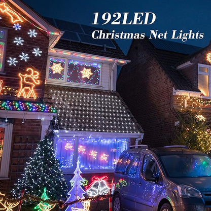 HEYFUNi 192 LED Net Lights Outdoor Mesh Lights,8 Modes Net Light for Bushes Plug in, Waterproof Christmas Net String Light for Bushes Ceiling Wedding Indoor Outdoor(9.8ft x 6.6ft,White)