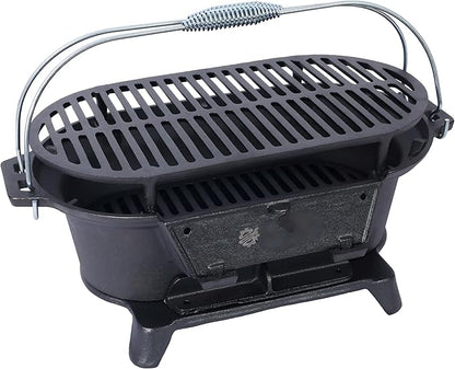 LuckyNote Oval Iron Grill Outdoor, Portable Charcoal Grill and Tabletop Cast Iron Skillet - 100% Cast Iron, Durable, Small Charcoal Grill, Camping Stove, Hibachi Grill