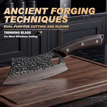 Butcher Knife, Hand Forged Serbian Chef Knife & Meat Cleaver & Viking Knife, Food Cutting Kitchen Knife for Home, Outdoor Cooking, Camping BBQ Gift for Men