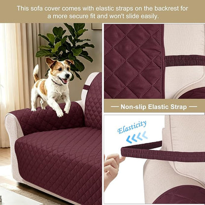 Reversible Recliner Chair Covers, 23" Chair, Burgundy/Camel | Chair Covers for Living Room with Elastic Straps, Water Repellent, Chair Protectors Covers for Dogs
