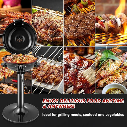 HAPPYGRILL Electric Grill Outdoor, 1600W Barbecue 15-Serving for Indoor & Outdoor Use, Portable Stand BBQ Grill for Cooking Patio Kitchen Garden (Black)