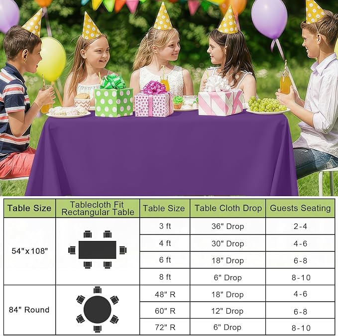 Smiry Disposable Table Cloth 3 Pack, 84 Inch Round Waterproof Plastic Tablecloth, Decorative Round Table Covers for Party, Birthday, Picnic, Purple