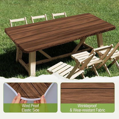 Irisbell Picnic Table Cover with Elastic Edge,6FT Wind Proof Wrinkleproof Fitted Tablecloth Cover Camping Beach Patio Rectangle Table Cloth for Indoor Outdoor (Wooden Grain, 30'' x 72'')