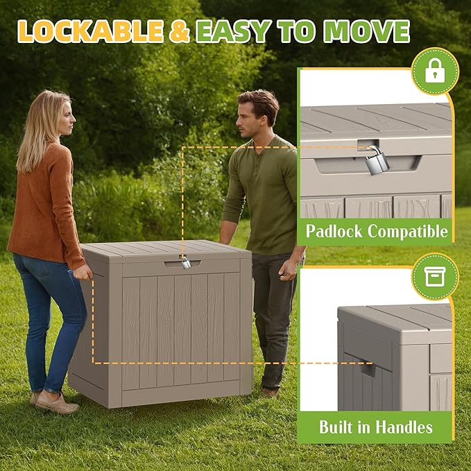 35 Gallon Waterproof Outdoor Storage Box,Deck Boxs for Outdoor and Indoor Use,Deck Storage Box for Picnic Supplies,Gardening Tools,Lockable and Easy to Install(Grey)