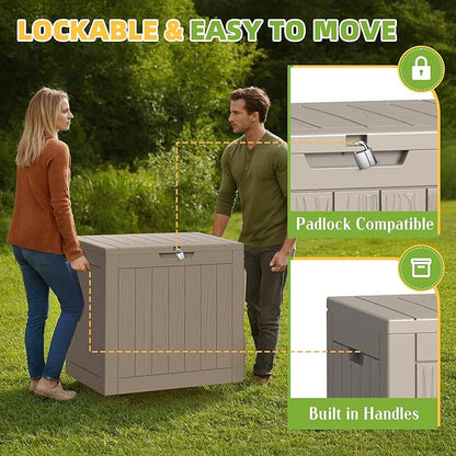 35 Gallon Waterproof Outdoor Storage Box,Deck Boxs for Outdoor and Indoor Use,Deck Storage Box for Picnic Supplies,Gardening Tools,Lockable and Easy to Install(Grey)