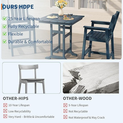 Garvee Outdoor Patio Bar Table for 2-4, All-Weather HDPE Bar Height Table with Umbrella Hole and Spacious Tabletop for Outside,Poolside, Backyard