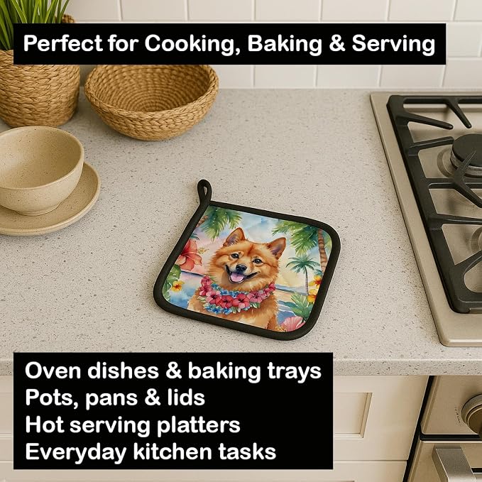 Caroline's Treasures Finnish Spitz Luau Pair of Pot Holders Kitchen Heat Resistant Pot Holders Sets Oven Hot Pads for Cooking Baking BBQ, 7 1/2 x 7 1/2