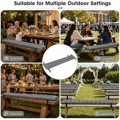 2pcs Picnic Table Bench Cushions, 72 x 10 x 3 Inch Outdoor Bench Seat Cushions with Ties, Tufted Patio Bench Pads for Picnic Table, Garden, Porch, Patio and Backyard Seating