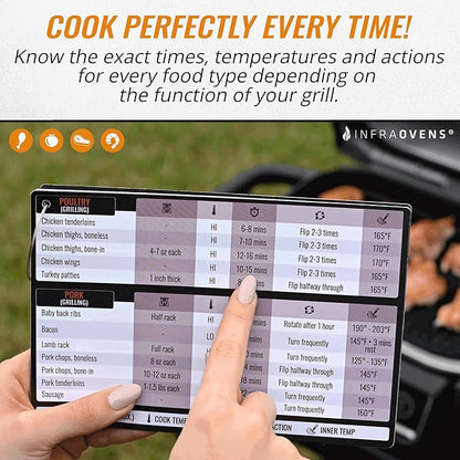 INFRAOVENS Cooking Guide Accessory for Ninja Woodfire Outdoor Grill Pro XL, Pro Connect XL, OG800 OG900 Series, Waterproof Cheat Sheet for Wood Fire 7-in-1, Electric Master Grill, Air Fryer & Smoker