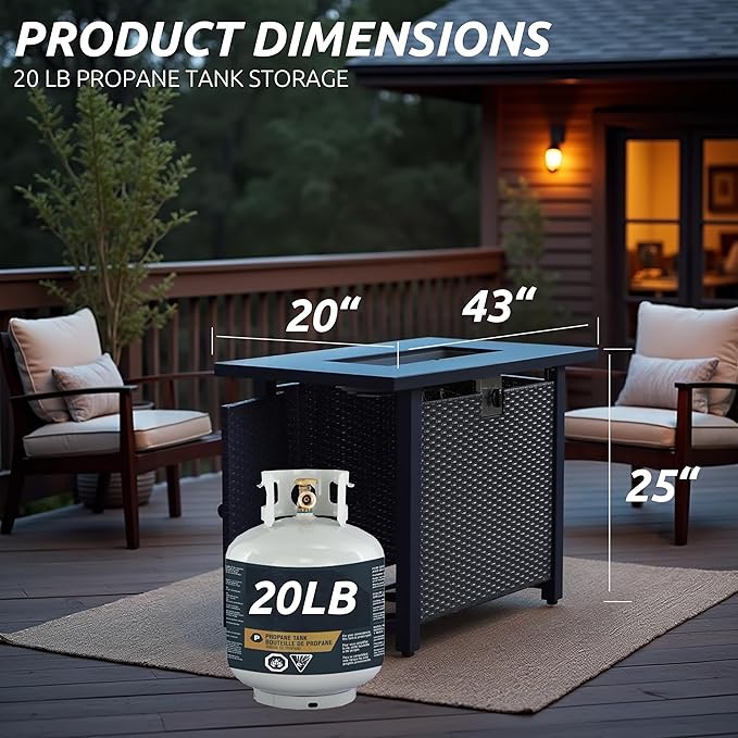 Propane Fire Pit Table – Rectangle 43 Inch Outdoor Firepit for Patio, Balcony, and Garden – Versatile Gas Fire Pit with Lava Rock & Table Lid