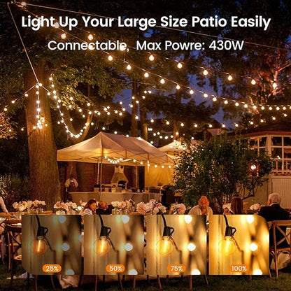 OHLUX Outdoor String Lights,110FT Dimmable Patio Lights with 58 Shatterproof 2200K LED G40 Bulbs(2 Spare),Waterproof Hanging Lights String for Outside Backyard Cafe Porch Deck Porch