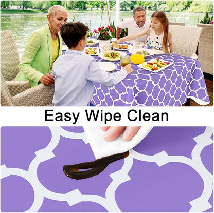 Smiry Round Plastic Table Cloth, Waterproof Vinyl Tablecloth with Flannel Backing for Round Tables, Wipeable Spillproof Tablecloths for Dining, Camping, Indoor and Outdoor (60" Round, Lavender)