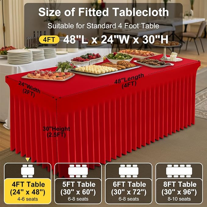 Smiry 2 Pack Spandex Elastic Fitted Table Cloth Skirt for 4FT Table | Stretch Washable Table Cloth, Banquet Table Cover for Wedding, Party, Indoor & Trade Shows, (Red, 48Lx24Wx30H)