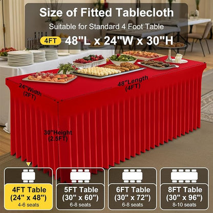Smiry 2 Pack Spandex Elastic Fitted Table Cloth Skirt for 4FT Table | Stretch Washable Table Cloth, Banquet Table Cover for Wedding, Party, Indoor & Trade Shows, (Red, 48Lx24Wx30H)