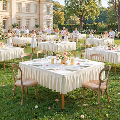 PARTISKY Ivory Spandex Square Tablecloths 60x60 Inch, Wrinkle Free Fitted Card Table Cloth Stretch Square Table Cover for Kitchen Dinner, Holiday Party, Wedding Banquet, Display Trade Show