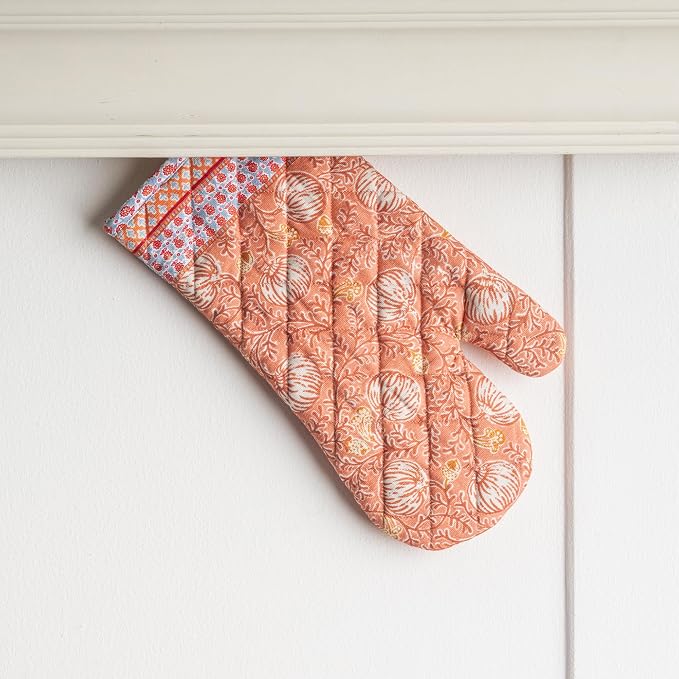 Maison d' Hermine 100% Cotton Oven Mitt & Pot Holder Set (7.5"x13" & 8"x8") | Heat Resistant BBQ Cooking Gloves with Loop Baking Kitchen Hotel Home Farmhouse Thanksgiving Christmas - Harvest Festival