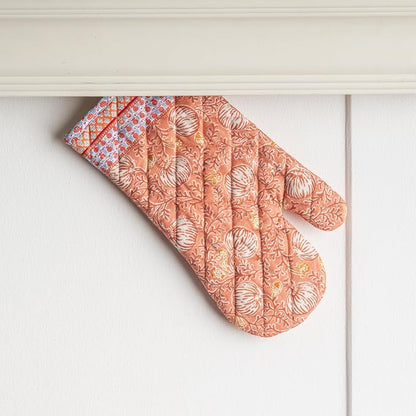 Maison d' Hermine 100% Cotton Oven Mitt & Pot Holder Set (7.5"x13" & 8"x8") | Heat Resistant BBQ Cooking Gloves with Loop Baking Kitchen Hotel Home Farmhouse Thanksgiving Christmas - Harvest Festival