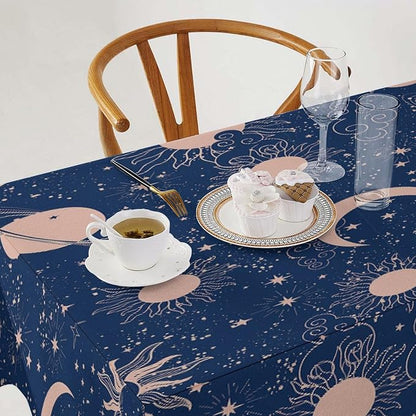 Moon Sun Tablecloth Vintage Star Magical Galaxy Space Boho Celestial Table Cloth Water Resistant Wipeable Table Cover for Farmhouse Picnic Party Holiday Kitchen Dinner Table 60"x120"
