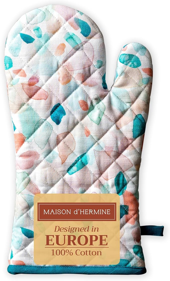 Maison d'Hermine Oven Gloves 100% Cotton Oven Mitt 7" x 13" with Loop Heat Resistant BBQ Cooking Gloves Baking Grilling Kitchen Hotel Home Farmhouse Spring Summer (Pack of 1, Summer Picnic)