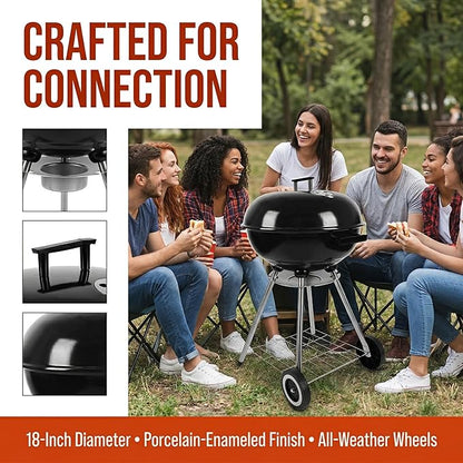 18 Inch Kettle Grill, Portable Charcoal Grill with Enamel Lid & Ash Catcher for Outdoor Camping and Small Patio Backyard