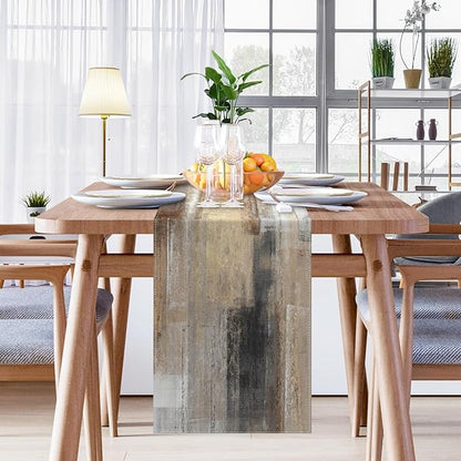 Emvency Farmhouse Table Runner, Abstract White and Brown Art Painting for Kitchen Coffee Table Family Dinners Holiday Parties Wedding Events Decor(13x72 inch)