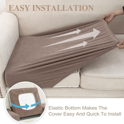 LA MEACK Couch Cushion Cover Loveseat Cover or 2 Seat Sofa Cover Washable Stretch Sectional Sofa Slipcover(1 Piece for Loveseat or Sofa 2-Seater, Khaki)