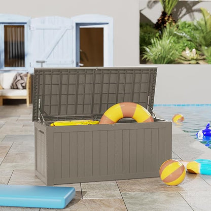 180 Gallon Outdoor Storage Box Patio Deck Box Waterproof, Resin Lockable Outside Large Storage Bin for Pool Cushion Furniture, Garden Tools UV-Resistant, Grey