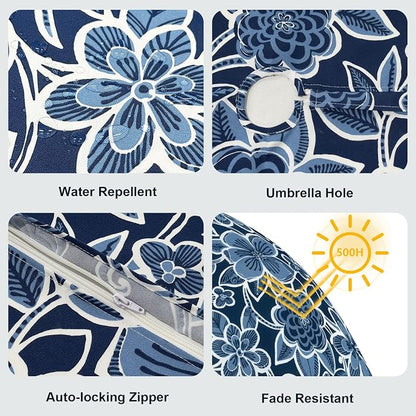 LVTXIII Rectangle Outdoor Tablecloth with Umbrella Hole and Zipper, Water-Repellent 60 x 84 Inch Patio Table Cover for Picnic, Garden, Backyard Dining, Flower Navy