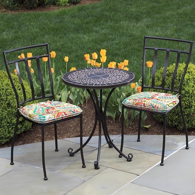 DYTXIII Set of 2 Outdoor Chair Cushions with Ties,Water Repellent Patio Chair Pads 17"x 16" for Outdoor Furniture,Round Corner Seat Cushions for Garden Yard Kitchen Pretty Paisley