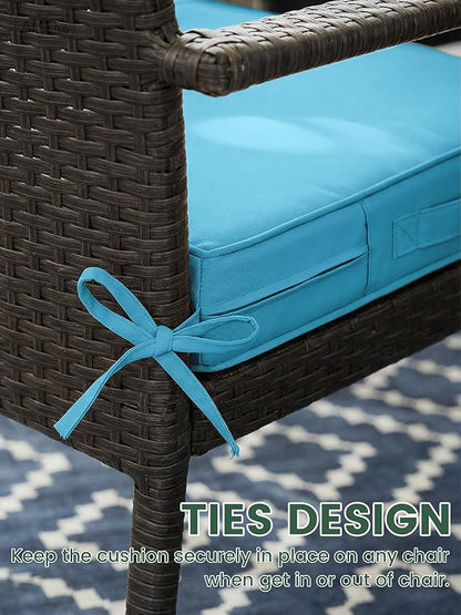 Outdoor Chair Cushion 24 x 24 x 5 Inches Patio Furniture Outdoor Waterproof Seat Cushion, Patio Chair Cushion with Handles and Ties, Square Dining Chair Cushion Set of 2, Lake Blue