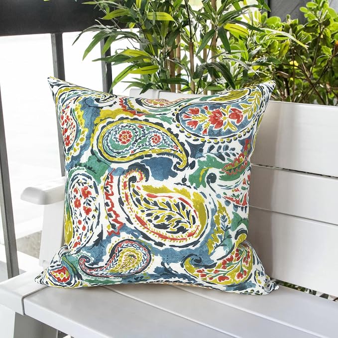 LVTXIII Outdoor Pillow Covers 20x20 Inch, 2 Pack Large Square Throw Pillow Cases, Fade-Resistant Cushion Covers for Patio Furniture Sofa, Garden Porch, Paradise Paisley