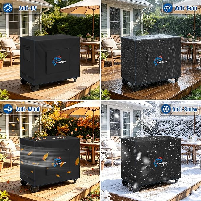 SIRUITON Outdoor Bar Cart Cover for 48 Inch BBQ Food Prep Table, Heavy Duty 600D Oxford Fabric Outdoor Dining Cart/BBQ/Worktable Metal Movable Table Waterproof Cover